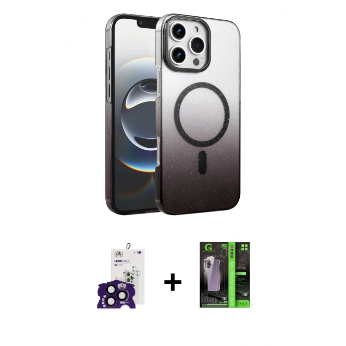 MARSİLYAN™- iPhone 16 Pro Max Kılıf Ahenk Doku Özel Seri - Şeffaf 360 Full Body Arka Koruyucu + Bilvis Titan Kamera Lens - SH