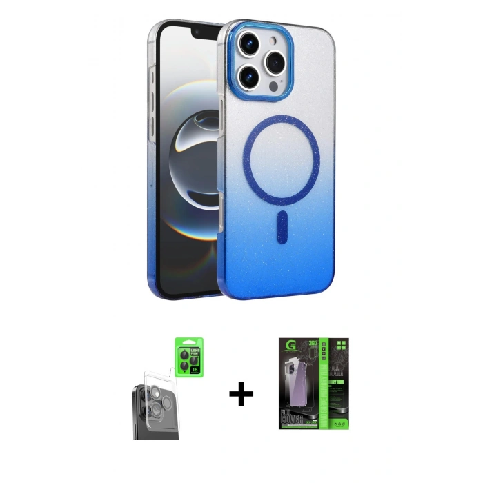 MARSİLYAN™- iPhone 16 Pro Max Kılıf Ahenk Doku Özel Seri - Şeffaf 360 Full Body Arka Koruyucu + Raze Metal Kamera Lens - SH