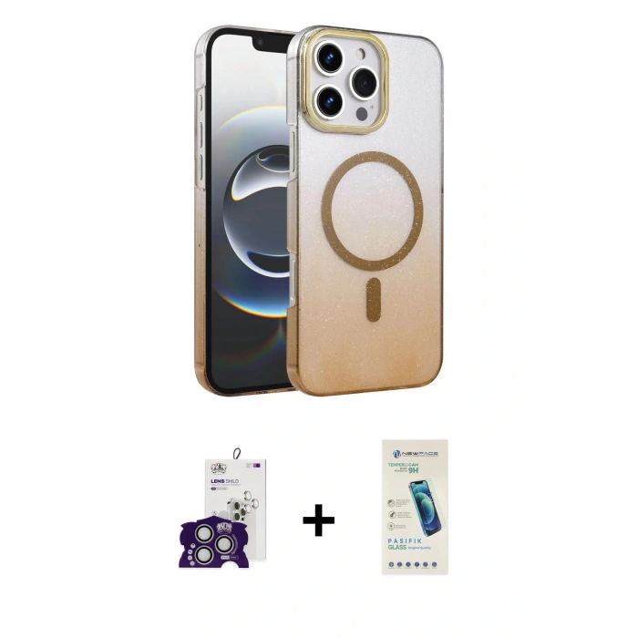 MARSİLYAN™- iPhone 16 Pro Max Kılıf Ahenk Doku Özel Seri - Şeffaf Pasifik Cam Ekran Koruyucu + Bilvis Titan Kamera Lens - GS