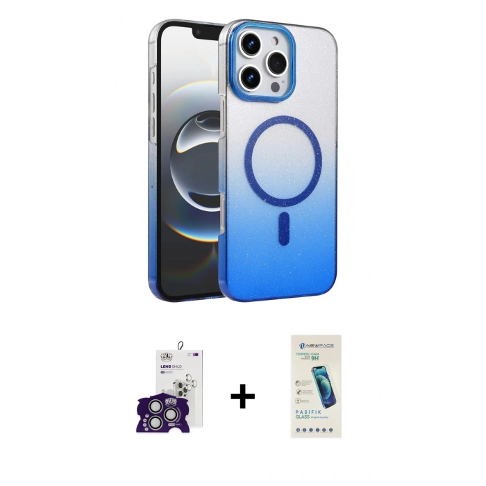 MARSİLYAN™- iPhone 16 Pro Max Kılıf Ahenk Doku Özel Seri - Şeffaf Pasifik Cam Ekran Koruyucu + Gümüş Bilvis Titan Kamera Lens