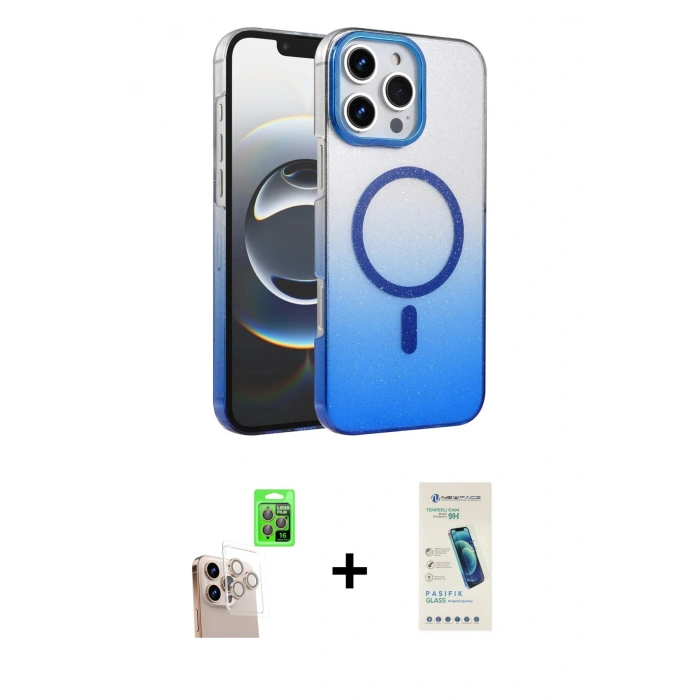 MARSİLYAN™- iPhone 16 Pro Max Kılıf Ahenk Doku Özel Seri - Şeffaf Pasifik Cam Ekran Koruyucu + Raze Metal Kamera Lens - NLGY