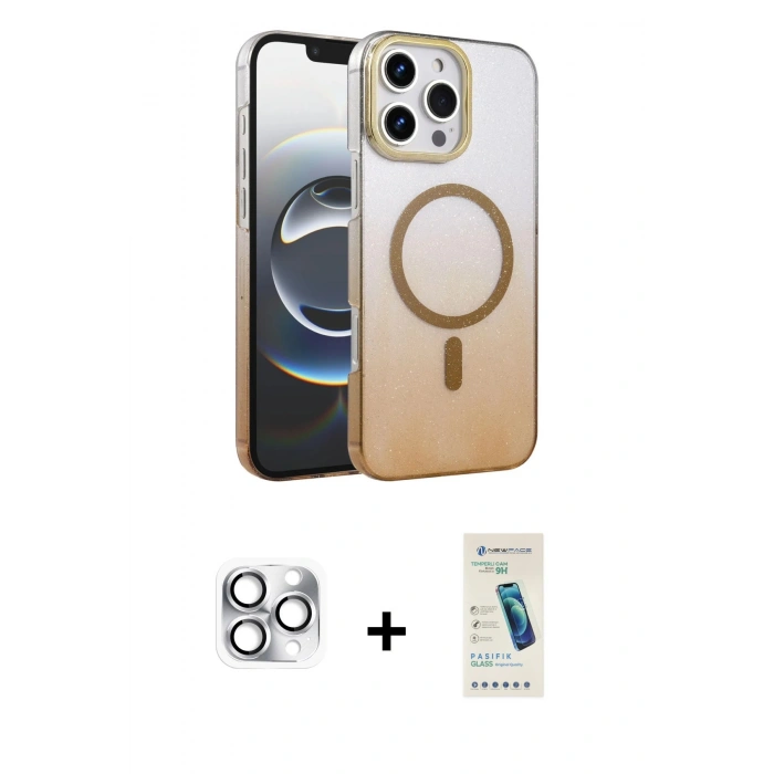 MARSİLYAN™- iPhone 16 Pro Max Kılıf Ahenk Doku Özel Seri - Şeffaf Pasifik Cam Ekran Koruyucu + Pers Alüminyum Kamera Lens - GS