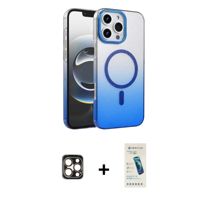 MARSİLYAN™- iPhone 16 Pro Max Kılıf Ahenk Doku Özel Seri - Şeffaf Pasifik Cam Ekran Koruyucu + PVD Metal Kamera Lens - GD