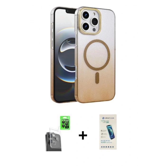 MARSİLYAN™- iPhone 16 Pro Max Kılıf Ahenk Doku Özel Seri - Şeffaf Pasifik Cam Ekran Koruyucu + Siyah Raze Metal Kamera Lens