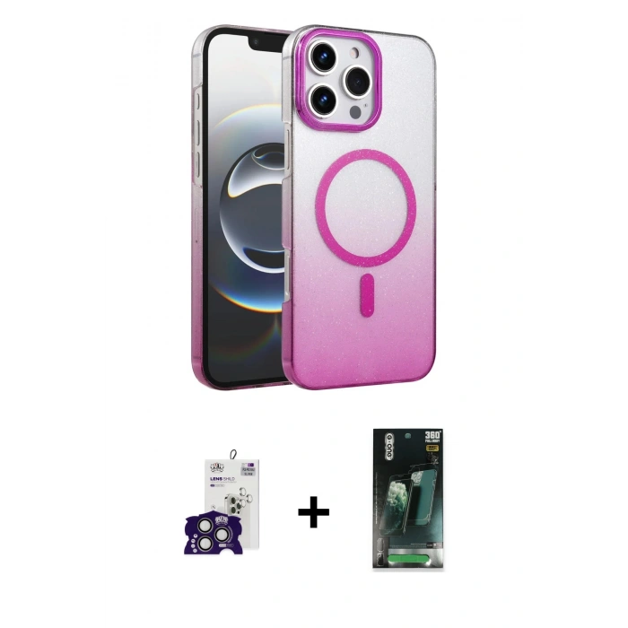 MARSİLYAN™- iPhone 16 Pro Max Kılıf Ahenk Doku Özel Seri - Siyah 360 Mat Full Body Arka Koruyucu + Bilvis Titan Kamera Lens - TMGI
