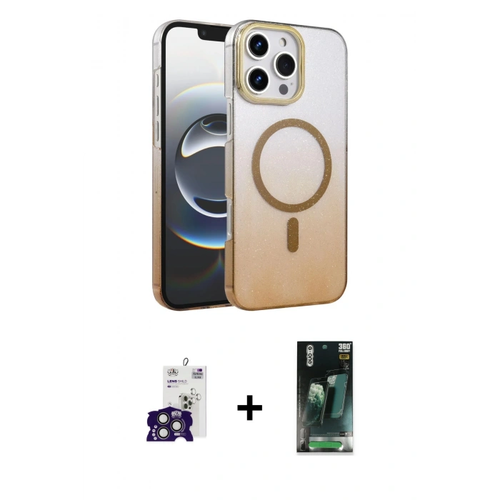 MARSİLYAN™- iPhone 16 Pro Max Kılıf Ahenk Doku Özel Seri - Siyah 360 Mat Full Body Arka Koruyucu + Bilvis Titan Kamera Lens - TMGI