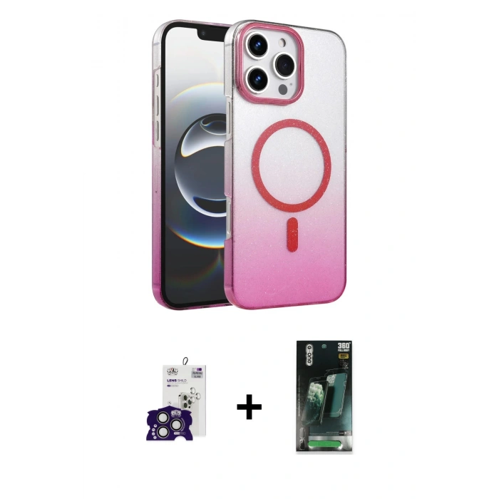 MARSİLYAN™- iPhone 16 Pro Max Kılıf Ahenk Doku Özel Seri - Siyah 360 Mat Full Body Arka Koruyucu + Bilvis Titan Kamera Lens - TMGI