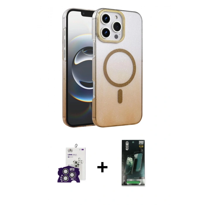 MARSİLYAN™- iPhone 16 Pro Max Kılıf Ahenk Doku Özel Seri - Siyah 360 Mat Full Body Arka Koruyucu + Bilvis Titan Kamera Lens - GS