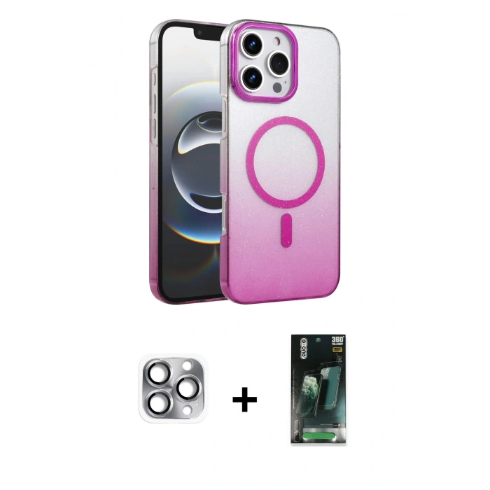 MARSİLYAN™- iPhone 16 Pro Max Kılıf Ahenk Doku Özel Seri - Siyah 360 Mat Full Body Arka Koruyucu + Gri Pers Alüminyum Kamera Lens