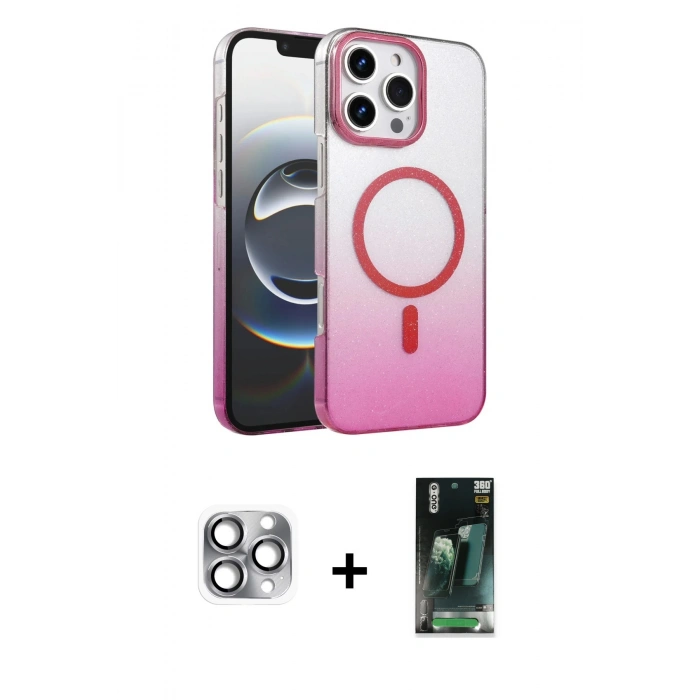 MARSİLYAN™- iPhone 16 Pro Max Kılıf Ahenk Doku Özel Seri - Siyah 360 Mat Full Body Arka Koruyucu + Gri Pers Alüminyum Kamera Lens