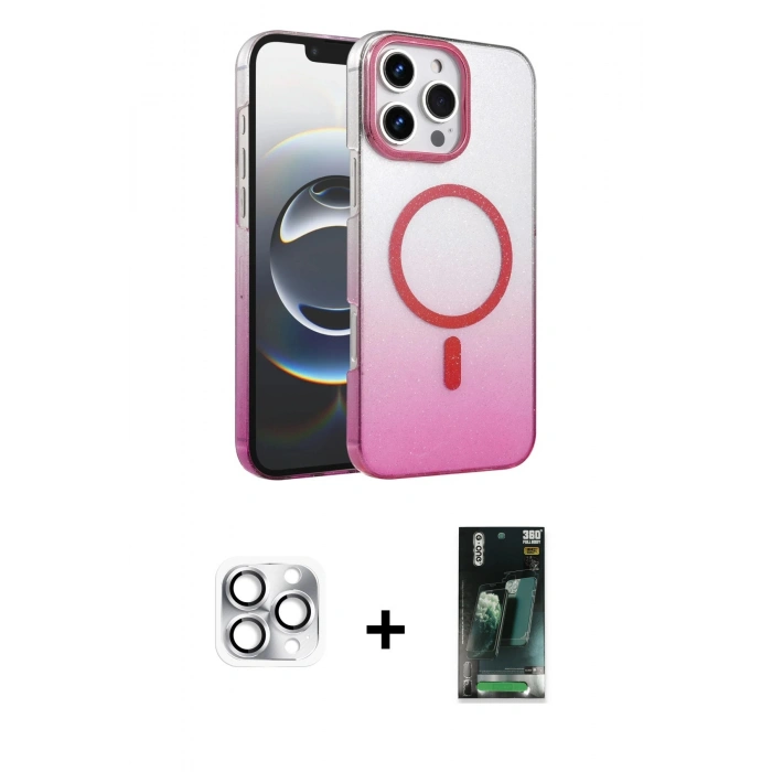 MARSİLYAN™- iPhone 16 Pro Max Kılıf Ahenk Doku Özel Seri - Siyah 360 Mat Full Body Arka Koruyucu + Pers Alüminyum Kamera Lens - GS