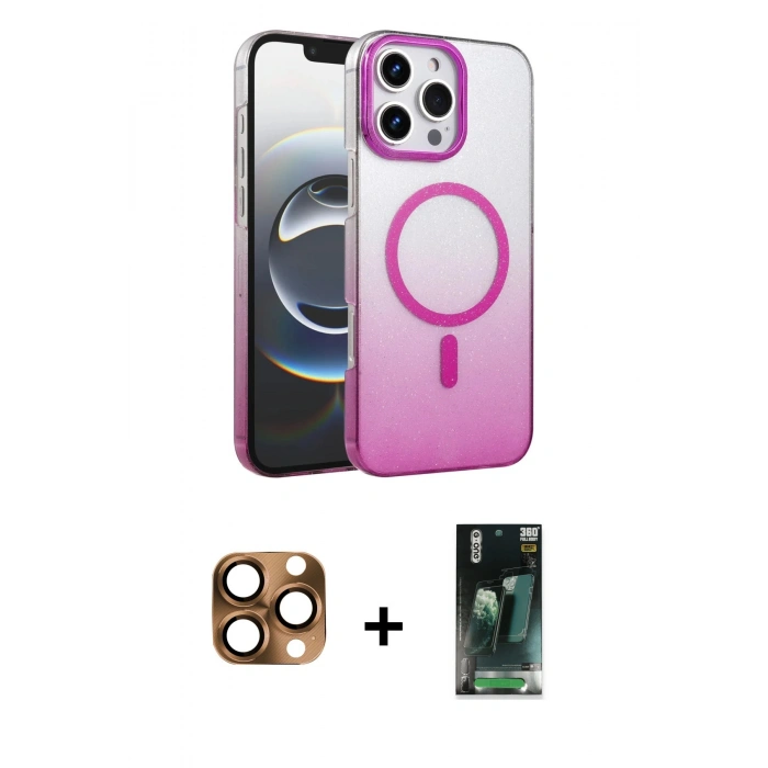 MARSİLYAN™- iPhone 16 Pro Max Kılıf Ahenk Doku Özel Seri - Siyah 360 Mat Full Body Arka Koruyucu + Pers Alüminyum Kamera Lens - CLTM