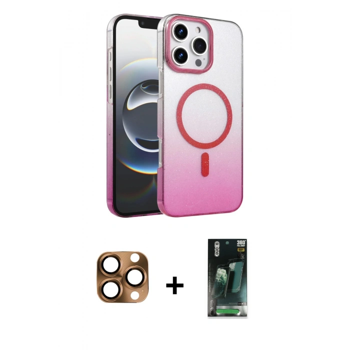 MARSİLYAN™- iPhone 16 Pro Max Kılıf Ahenk Doku Özel Seri - Siyah 360 Mat Full Body Arka Koruyucu + Pers Alüminyum Kamera Lens - CLTM