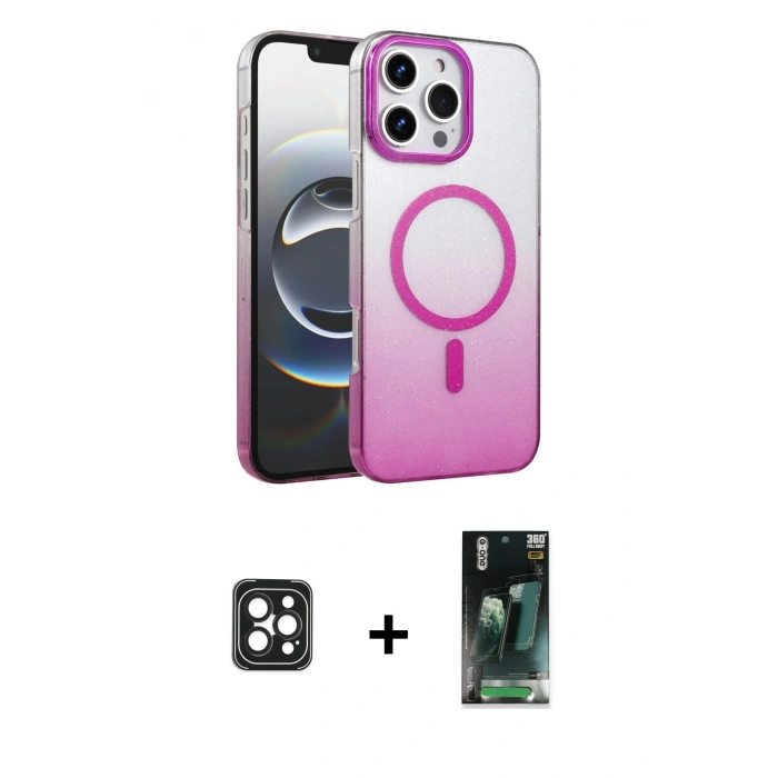 MARSİLYAN™- iPhone 16 Pro Max Kılıf Ahenk Doku Özel Seri - Siyah 360 Mat Full Body Arka Koruyucu + PVD Metal Kamera Lens - SH