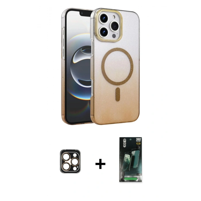 MARSİLYAN™- iPhone 16 Pro Max Kılıf Ahenk Doku Özel Seri - Siyah 360 Mat Full Body Arka Koruyucu + PVD Metal Kamera Lens - GD