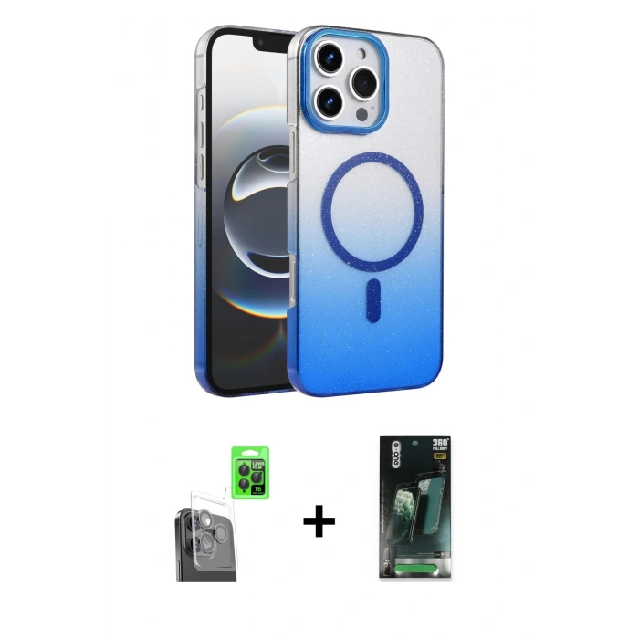MARSİLYAN™- iPhone 16 Pro Max Kılıf Ahenk Doku Özel Seri - Siyah 360 Mat Full Body Arka Koruyucu + Siyah Raze Metal Kamera Lens