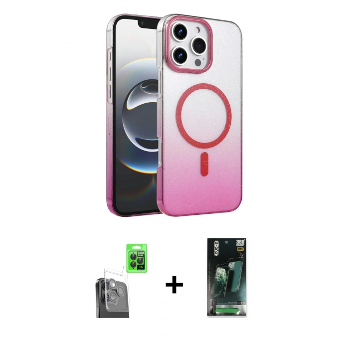 MARSİLYAN™- iPhone 16 Pro Max Kılıf Ahenk Doku Özel Seri - Siyah 360 Mat Full Body Arka Koruyucu + Siyah Raze Metal Kamera Lens
