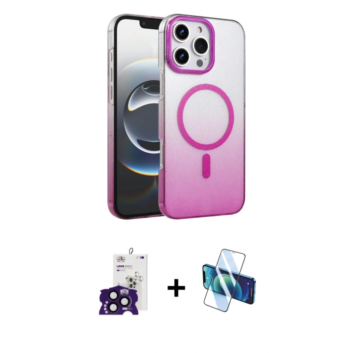 MARSİLYAN™- iPhone 16 Pro Max Kılıf Ahenk Doku Özel Seri - Siyah 3D Antistatik Cam Ekran Koruyucu + Bilvis Titan Kamera Lens - SH