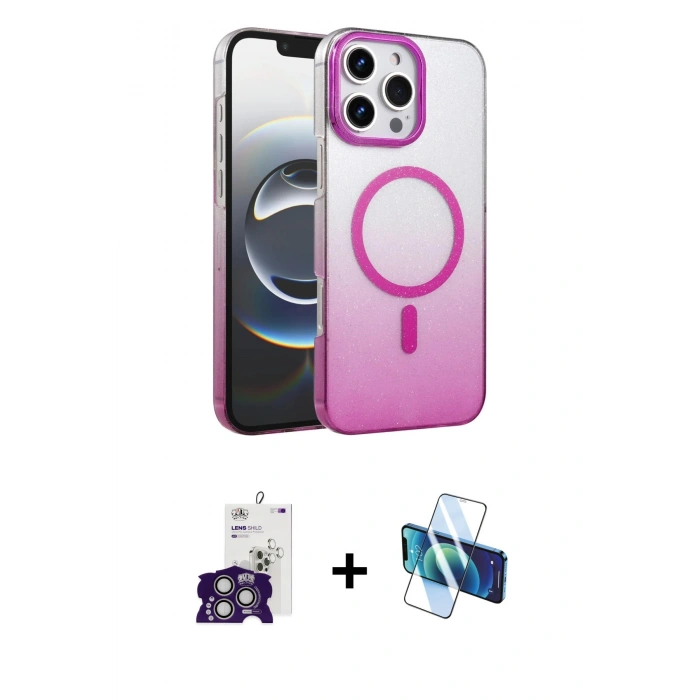 MARSİLYAN™- iPhone 16 Pro Max Kılıf Ahenk Doku Özel Seri - Siyah 3D Antistatik Cam Ekran Koruyucu + Bilvis Titan Kamera Lens - GS