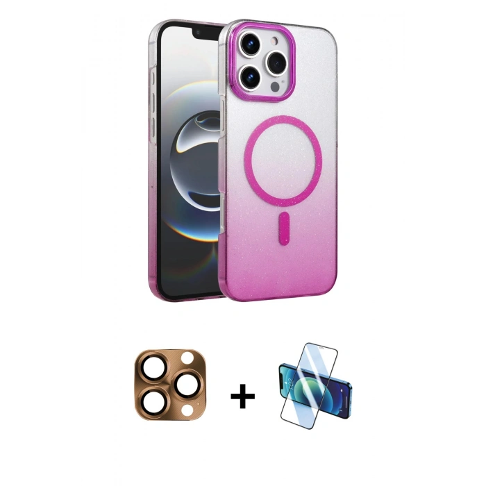 MARSİLYAN™- iPhone 16 Pro Max Kılıf Ahenk Doku Özel Seri - Siyah 3D Antistatik Cam Ekran Koruyucu + Pers Alüminyum Kamera Lens - CLTM