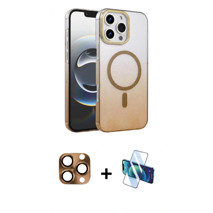 MARSİLYAN™- iPhone 16 Pro Max Kılıf Ahenk Doku Özel Seri - Siyah 3D Antistatik Cam Ekran Koruyucu + Pers Alüminyum Kamera Lens - CLTM