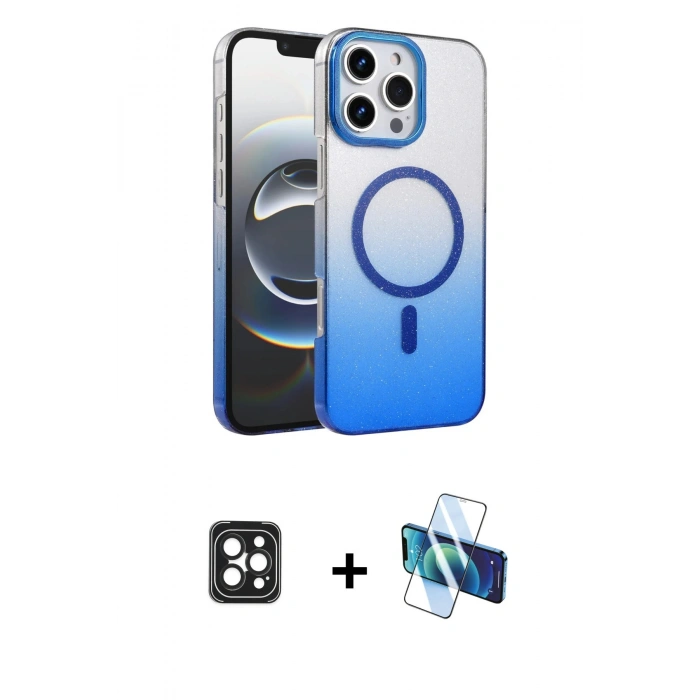 MARSİLYAN™- iPhone 16 Pro Max Kılıf Ahenk Doku Özel Seri - Siyah 3D Antistatik Cam Ekran Koruyucu + PVD Metal Kamera Lens - SH