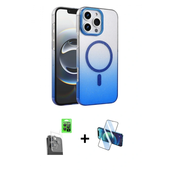 MARSİLYAN™- iPhone 16 Pro Max Kılıf Ahenk Doku Özel Seri - Siyah 3D Antistatik Cam Ekran Koruyucu + Raze Metal Kamera Lens - SH