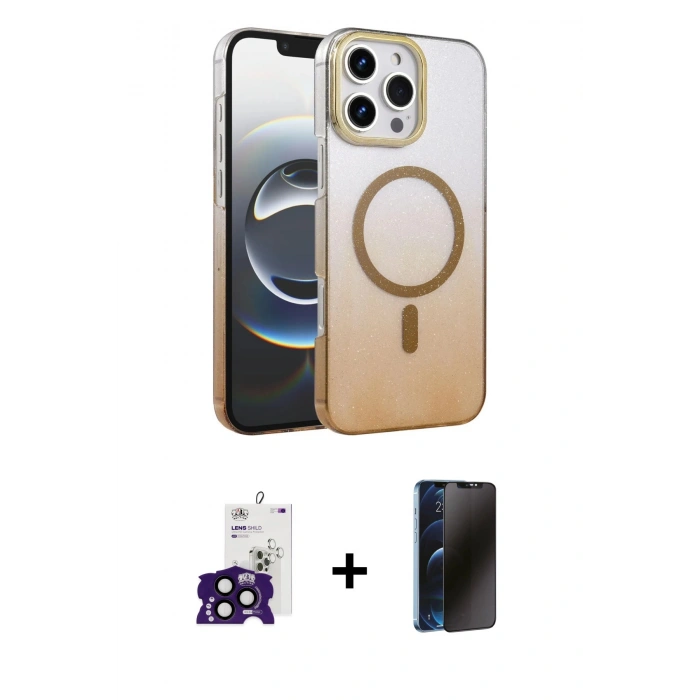 MARSİLYAN™- iPhone 16 Pro Max Kılıf Ahenk Doku Özel Seri - Siyah 3D Antistatik Hayalet Cam Ekran Koruyucu + Bilvis Titan Kamera Lens - SH