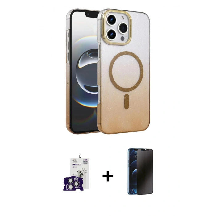 MARSİLYAN™- iPhone 16 Pro Max Kılıf Ahenk Doku Özel Seri - Siyah 3D Antistatik Hayalet Cam Ekran Koruyucu + Bilvis Titan Kamera Lens - TMGI