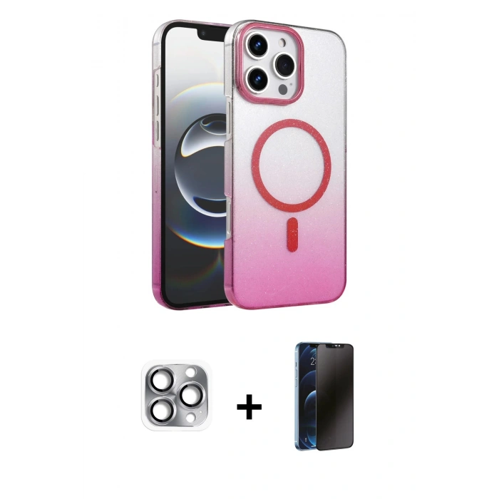 MARSİLYAN™- iPhone 16 Pro Max Kılıf Ahenk Doku Özel Seri - Siyah 3D Antistatik Hayalet Cam Ekran Koruyucu + Pers Alüminyum Kamera Lens - GI