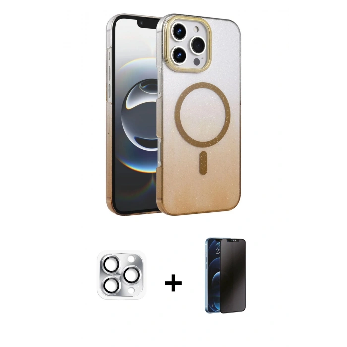 MARSİLYAN™- iPhone 16 Pro Max Kılıf Ahenk Doku Özel Seri - Siyah 3D Antistatik Hayalet Cam Ekran Koruyucu + Pers Alüminyum Kamera Lens - GS