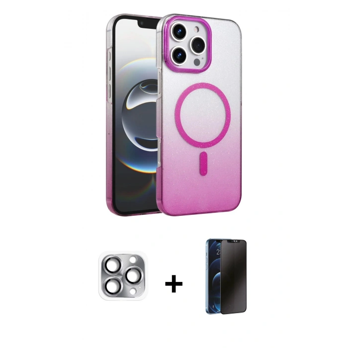 MARSİLYAN™- iPhone 16 Pro Max Kılıf Ahenk Doku Özel Seri - Siyah 3D Antistatik Hayalet Cam Ekran Koruyucu + Pers Alüminyum Kamera Lens - GI