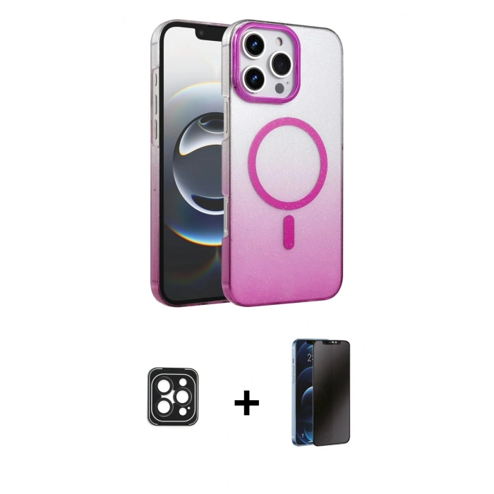 MARSİLYAN™- iPhone 16 Pro Max Kılıf Ahenk Doku Özel Seri - Siyah 3D Antistatik Hayalet Cam Ekran Koruyucu + PVD Metal Kamera Lens - SH