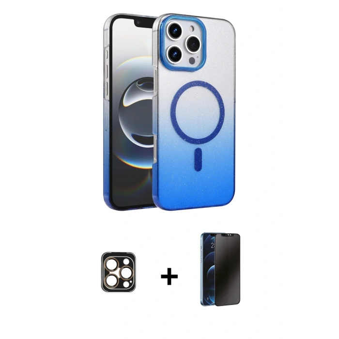 MARSİLYAN™- iPhone 16 Pro Max Kılıf Ahenk Doku Özel Seri - Siyah 3D Antistatik Hayalet Cam Ekran Koruyucu + PVD Metal Kamera Lens - GD