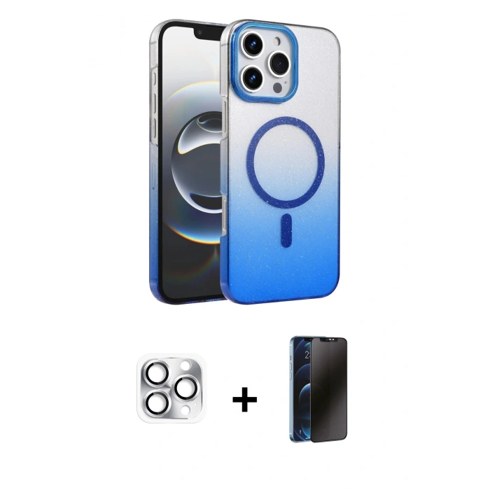 MARSİLYAN™- iPhone 16 Pro Max Kılıf Ahenk Doku Özel Seri - Siyah 3D Antistatik Hayalet Cam Ekran Koruyucu + Pers Alüminyum Kamera Lens - GS