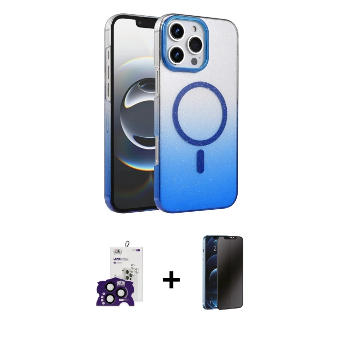 MARSİLYAN™- iPhone 16 Pro Max Kılıf Ahenk Doku Özel Seri - Siyah 3D Antistatik Hayalet Cam Ekran Koruyucu + Bilvis Titan Kamera Lens - SH