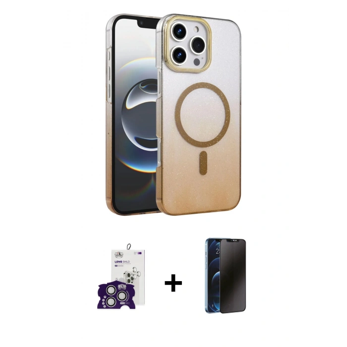 MARSİLYAN™- iPhone 16 Pro Max Kılıf Ahenk Doku Özel Seri - Siyah 3D Antistatik Hayalet Cam Ekran Koruyucu + Bilvis Titan Kamera Lens - GS