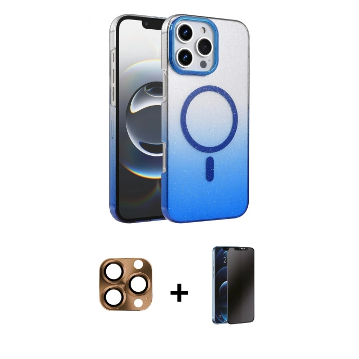 MARSİLYAN™- iPhone 16 Pro Max Kılıf Ahenk Doku Özel Seri - Siyah 3D Antistatik Hayalet Cam Ekran Koruyucu + Pers Alüminyum Kamera Lens - CLTM