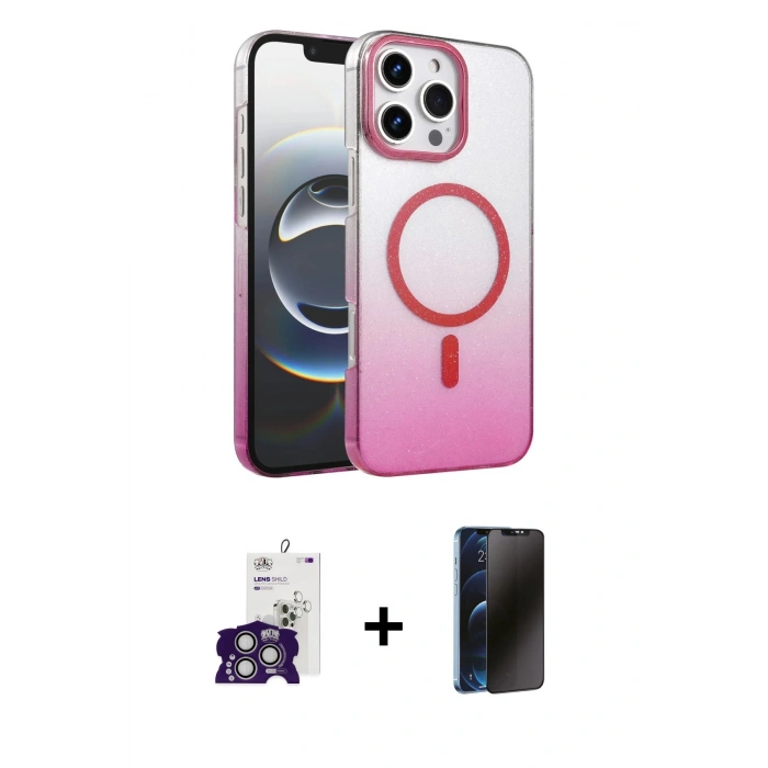 MARSİLYAN™- iPhone 16 Pro Max Kılıf Ahenk Doku Özel Seri - Siyah 3D Antistatik Hayalet Cam Ekran Koruyucu + Bilvis Titan Kamera Lens - GS