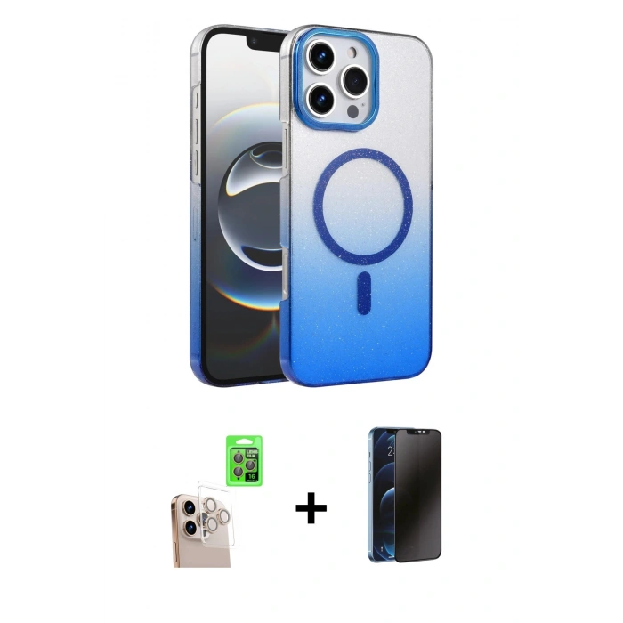 MARSİLYAN™- iPhone 16 Pro Max Kılıf Ahenk Doku Özel Seri - Siyah 3D Antistatik Hayalet Cam Ekran Koruyucu + Raze Metal Kamera Lens - NLGY