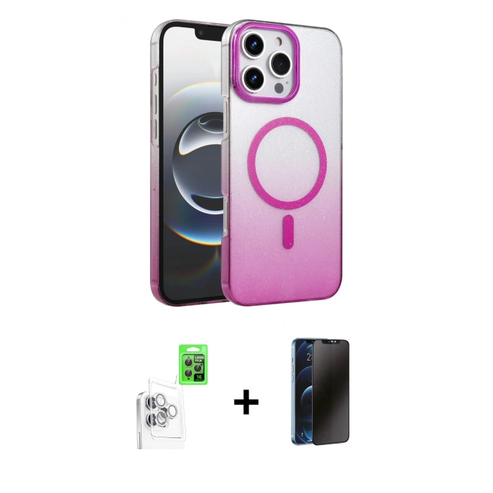 MARSİLYAN™- iPhone 16 Pro Max Kılıf Ahenk Doku Özel Seri - Siyah 3D Antistatik Hayalet Cam Ekran Koruyucu + Raze Metal Kamera Lens - BZ