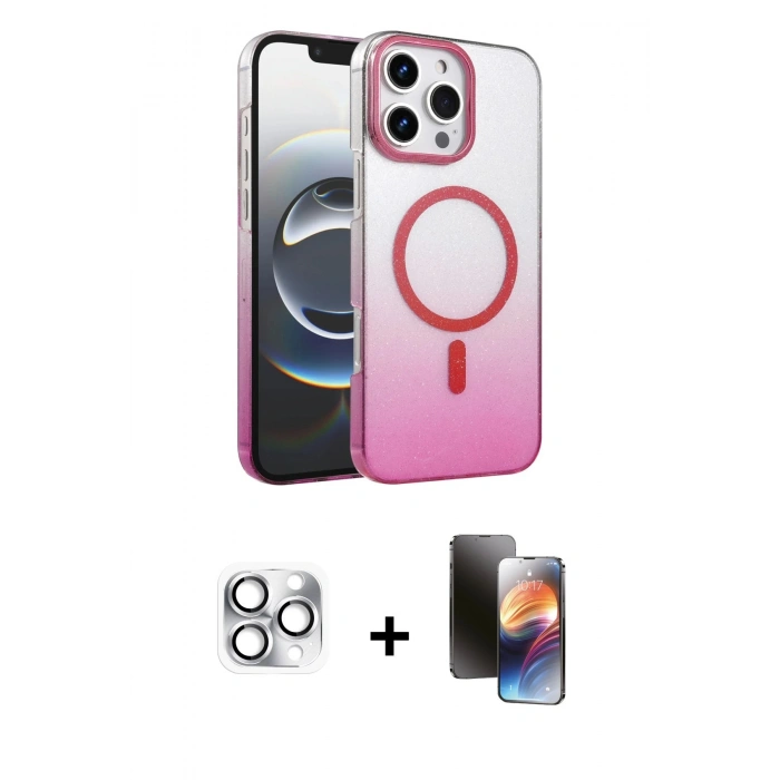 MARSİLYAN™- iPhone 16 Pro Max Kılıf Ahenk Doku Özel Seri - Siyah 3D Antistatik Mat Seramik Nano Ekran Koruyucu + Pers Alüminyum Kamera Lens - GS
