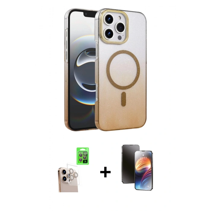 MARSİLYAN™- iPhone 16 Pro Max Kılıf Ahenk Doku Özel Seri - Siyah 3D Antistatik Mat Seramik Nano Ekran Koruyucu + Raze Metal Kamera Lens - NLGY