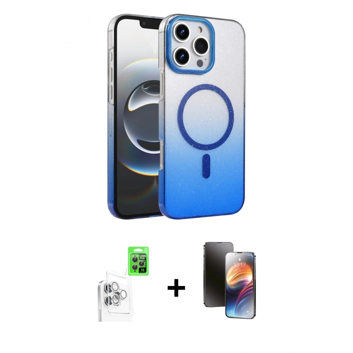 MARSİLYAN™- iPhone 16 Pro Max Kılıf Ahenk Doku Özel Seri - Siyah 3D Antistatik Mat Seramik Nano Ekran Koruyucu + Raze Metal Kamera Lens - BZ