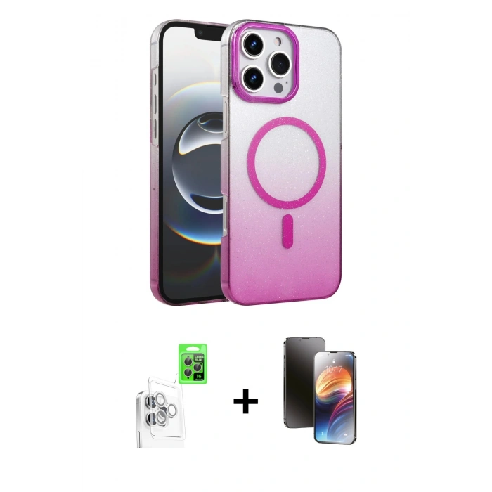MARSİLYAN™- iPhone 16 Pro Max Kılıf Ahenk Doku Özel Seri - Siyah 3D Antistatik Mat Seramik Nano Ekran Koruyucu + Raze Metal Kamera Lens - BZ