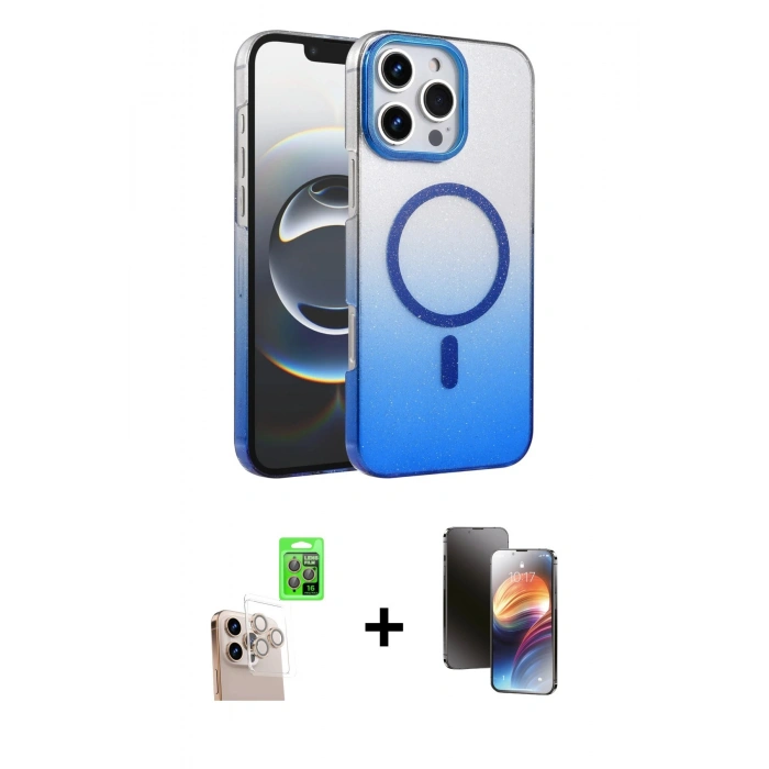 MARSİLYAN™- iPhone 16 Pro Max Kılıf Ahenk Doku Özel Seri - Siyah 3D Antistatik Mat Seramik Nano Ekran Koruyucu + Raze Metal Kamera Lens - NLGY