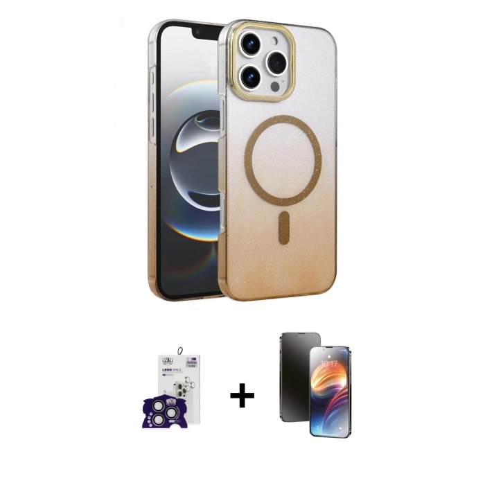 MARSİLYAN™- iPhone 16 Pro Max Kılıf Ahenk Doku Özel Seri - Siyah 3D Antistatik Mat Seramik Nano Ekran Koruyucu + Titanyum Gri Bilvis Titan Kamera Lens