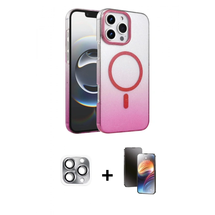 MARSİLYAN™- iPhone 16 Pro Max Kılıf Ahenk Doku Özel Seri - Siyah 3D Antistatik Mat Seramik Nano Ekran Koruyucu + Gri Pers Alüminyum Kamera Lens