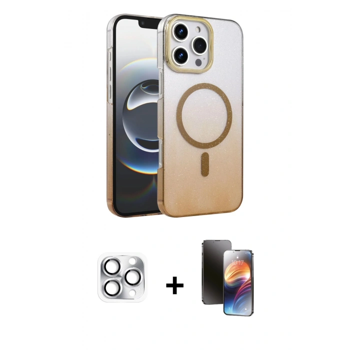 MARSİLYAN™- iPhone 16 Pro Max Kılıf Ahenk Doku Özel Seri - Siyah 3D Antistatik Mat Seramik Nano Ekran Koruyucu + Pers Alüminyum Kamera Lens - GS