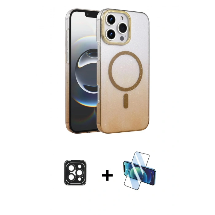 MARSİLYAN™- iPhone 16 Pro Max Kılıf Ahenk Doku Özel Seri - Siyah 3D Antistatik Seramik Nano Ekran Koruyucu + PVD Metal Kamera Lens - SH